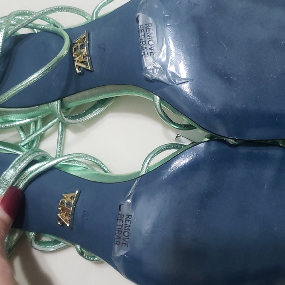 ZARA BLUE COLLECTION GREEN METALLIC LEATHER HEELS - Picture 10 of 12